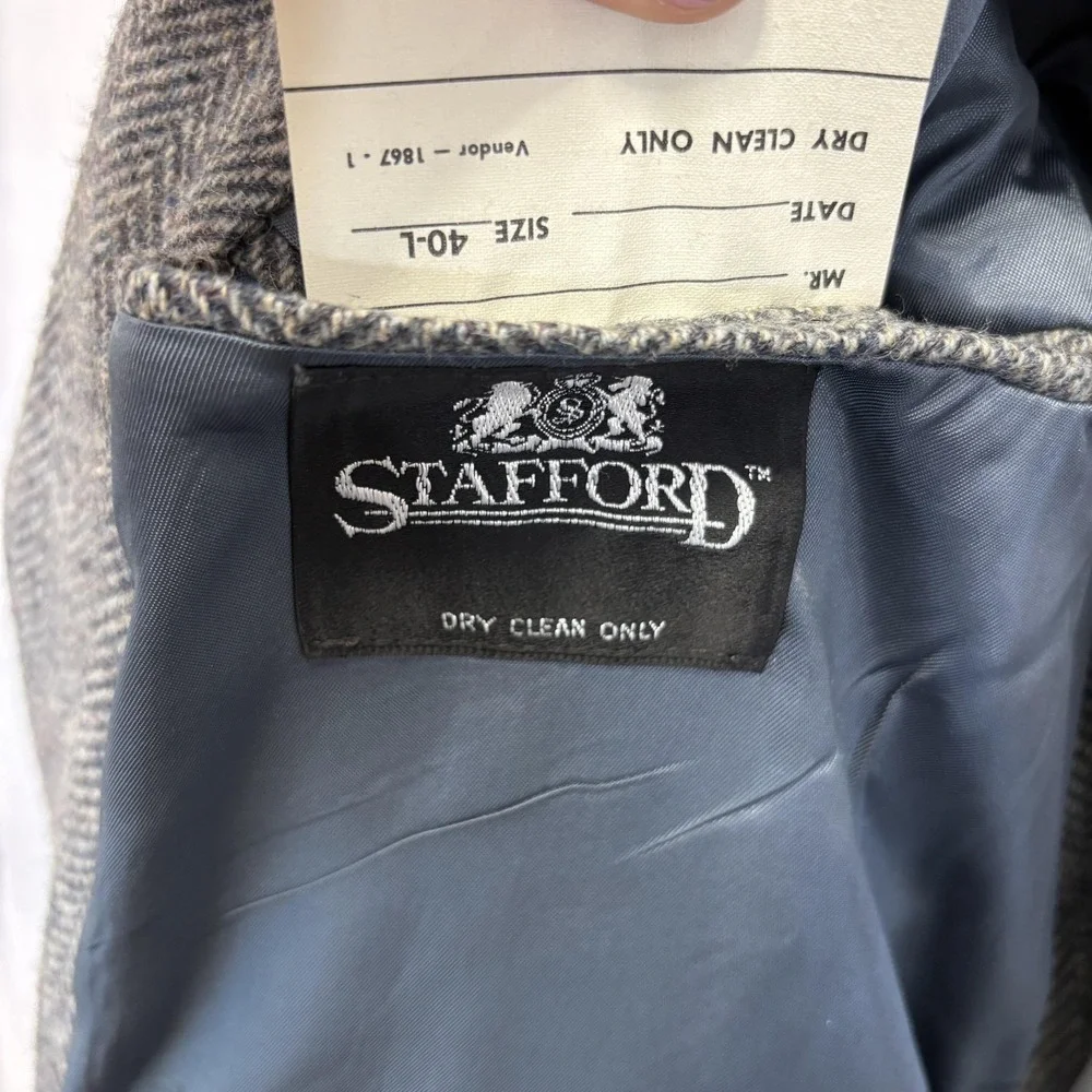Vintage‎ 90s Herringbone Tweed Blazer Sport Coat Mens 40L Gray 2-Button Retro